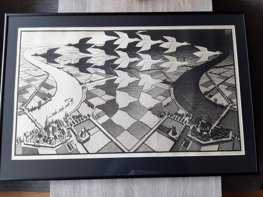 Maurits Cornelis Escher 1898-1972, Lithograph "Day and Night"