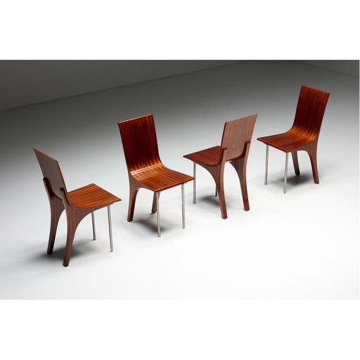 Vintage postmodern walnut dining chairs, Italy 1980s