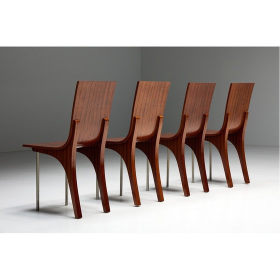 Image 1 of Vintage postmodern walnut dining chairs, Italy 1980s