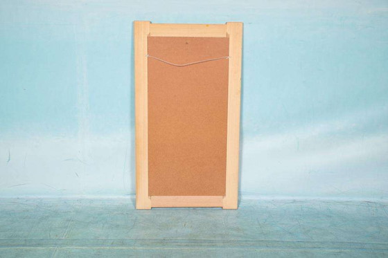 Image 1 of Miroir mural danois vintage Design 60s chêne et laiton poinçonné