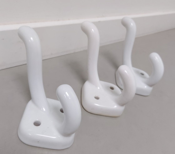 Image 1 of Bathrobe/Bathroom Hooks 3X White Pottery Dutch Art Deco