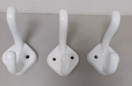 Image 1 of Bathrobe/Bathroom Hooks 3X White Pottery Dutch Art Deco