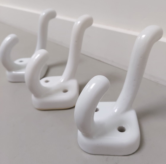 Image 1 of Bathrobe/Bathroom Hooks 3X White Pottery Dutch Art Deco