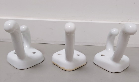 Image 1 of Bathrobe/Bathroom Hooks 3X White Pottery Dutch Art Deco