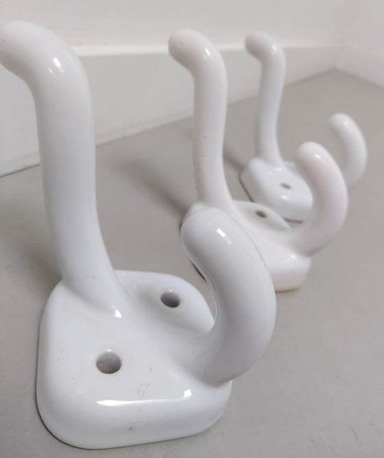 Image 1 of Bathrobe/Bathroom Hooks 3X White Pottery Dutch Art Deco