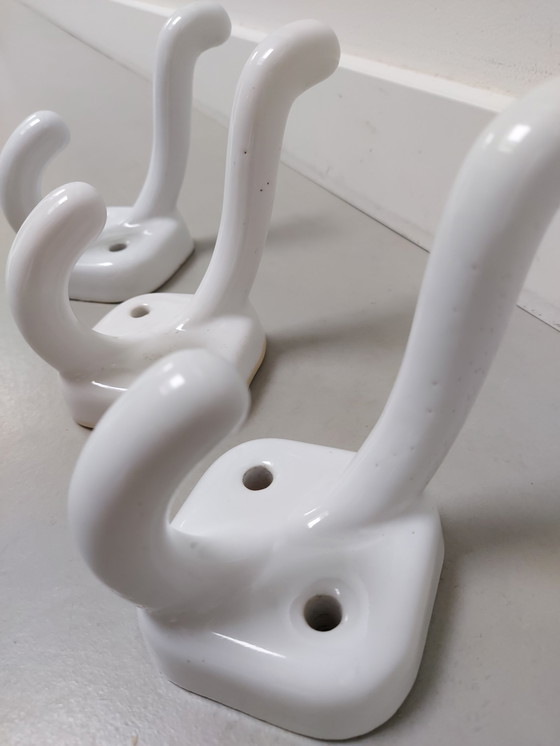 Image 1 of Bathrobe/Bathroom Hooks 3X White Pottery Dutch Art Deco