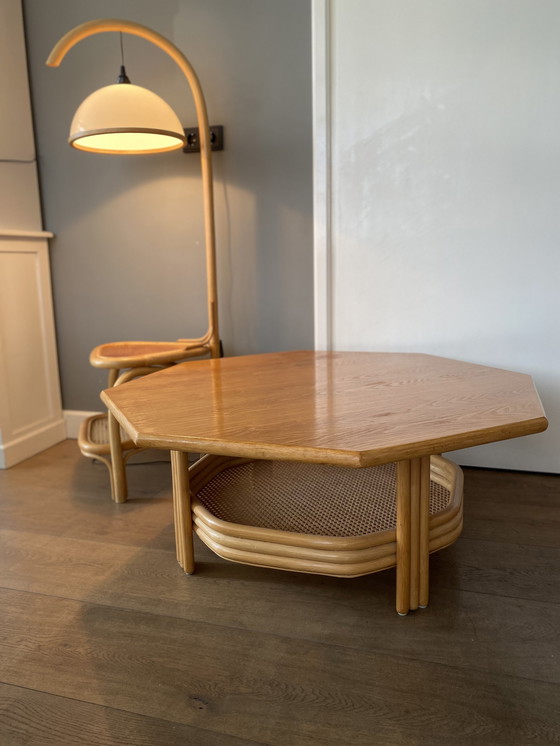 Image 1 of Vintage Manou rattan floor lamp with table