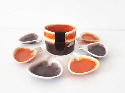 Strehla ceramic 70's vintage Tapas set