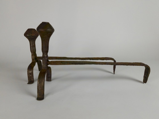 Image 1 of Fire andirons - Antique - wrought iron - Rococo/ Louis IV style - 18th century