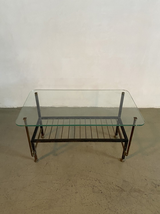 Image 1 of Mid-Century Side Table with Glass Top, France, 1950s