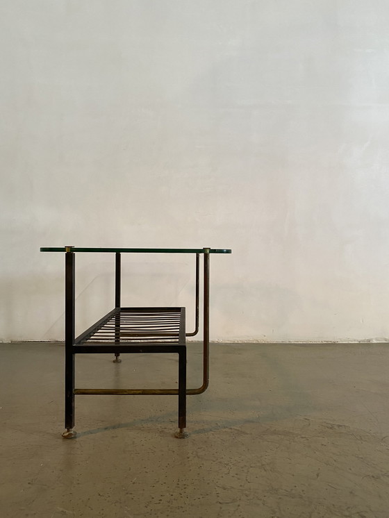 Image 1 of Mid-Century Side Table with Glass Top, France, 1950s