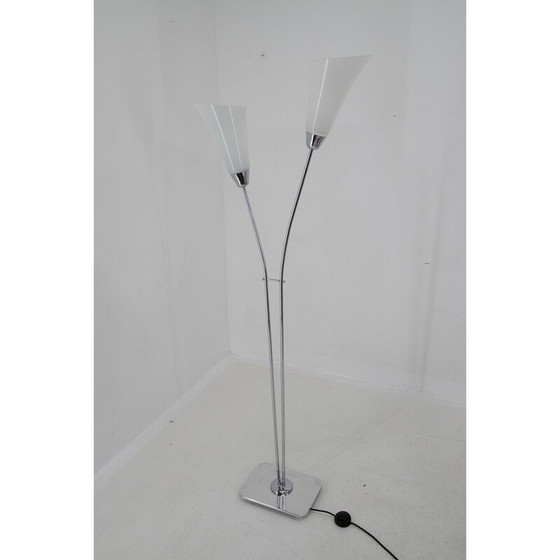 Image 1 of Lampada da terra vintage Art Déco con due paralumi in vetro opalino, anni '40