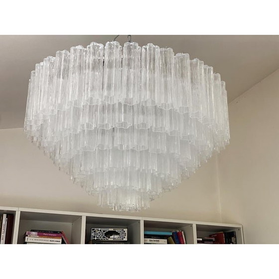 Image 1 of Contemporary Transparent "Tronchi" Murano Glass Chandelier In Venini Style