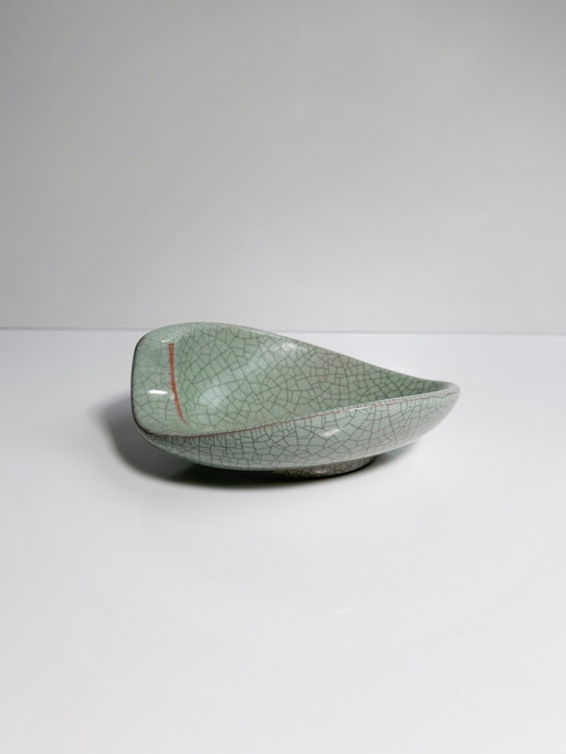 Vintage ashtray / bowl Karlsruhe majolica ceramics Fridegart Glatzle Craquele Crackle 50s Mid - Century