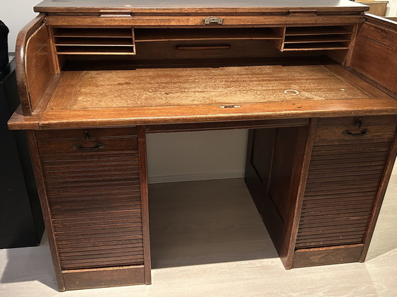 Image 1 of Artigianato, design classico, scrivania cilindrica in rovere