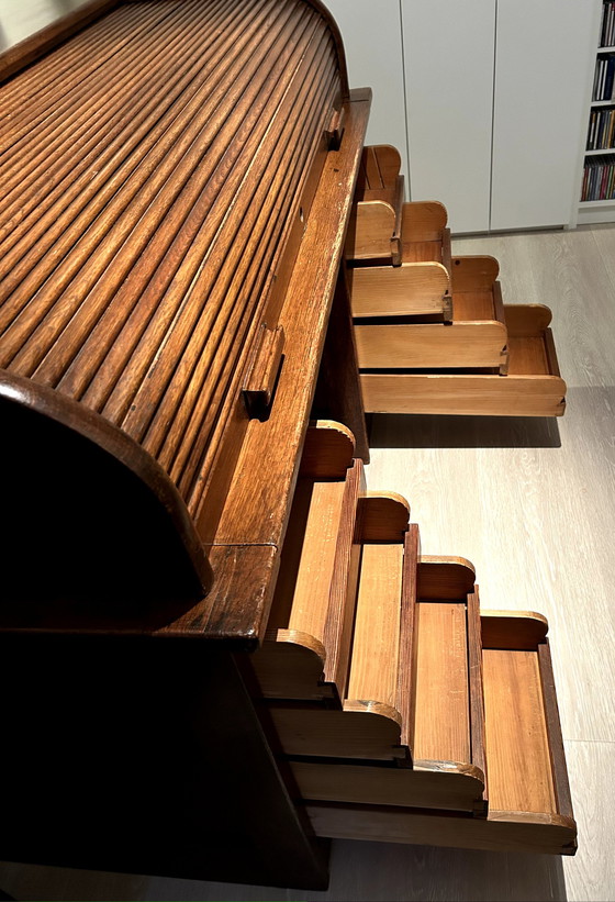 Image 1 of Artigianato, design classico, scrivania cilindrica in rovere