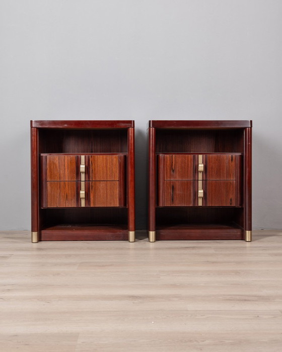Image 1 of Pair Of Vintage 1960S Bedside Tables In Rosewood Italian Design