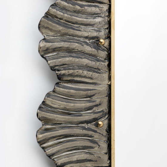 Image 1 of Pair Of Mid Century Modern Italian Brass And Leaf Murano Glass Wall Mirrors