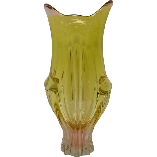 Jarrón vintage de vidrio metalúrgico de Josef Hospodka para Chribska, Checoslovaquia, década de 1960.