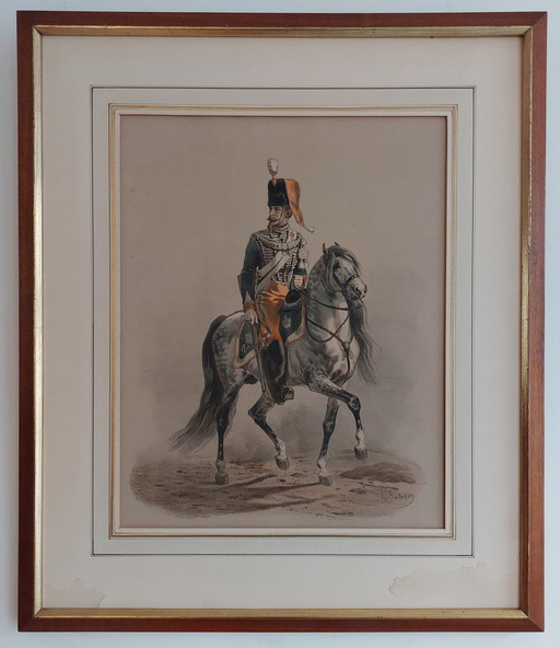 Francois Hippolyte Lalaisse (1810-1884) Chasseur À Cheval De La Garde, Lithograph