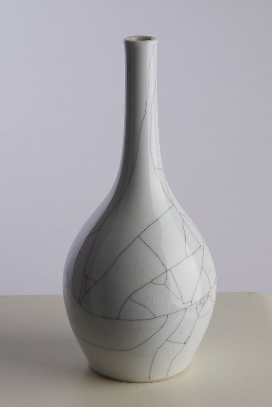 Image 1 of Kpm Berlin bottle vase, Rare Craquele glaze