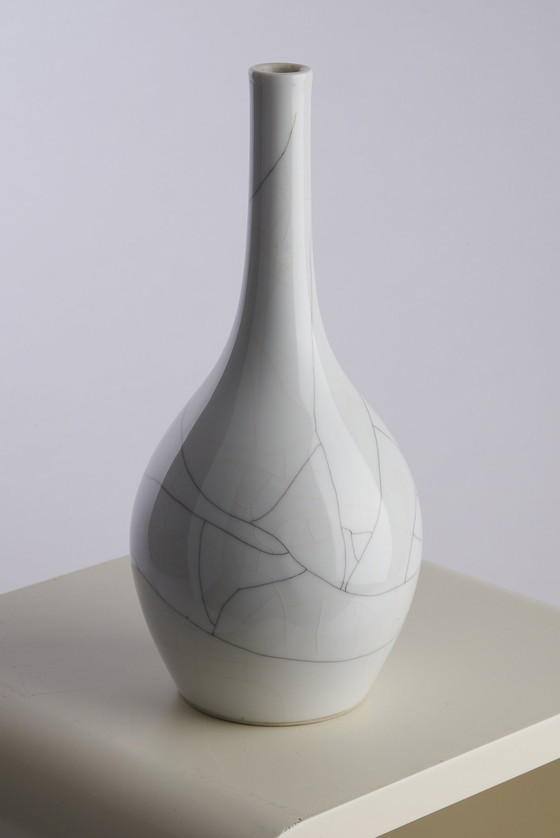 Image 1 of Kpm Berlin bottle vase, Rare Craquele glaze