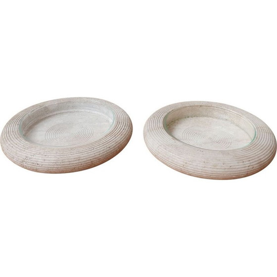 Image 1 of Pair of vintage travertine and glass bowls, Italy 1970
