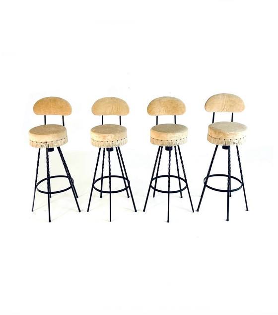 Image 1 of 5X Wrought Iron & Velvet Barstool