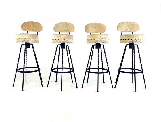 Image 1 of 5X Wrought Iron & Velvet Barstool