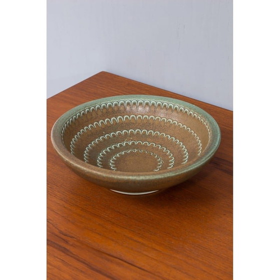 Image 1 of Vintage green and brown stoneware bowl by Wilhelm Kåge for Gustavsberg, Sweden 1950s