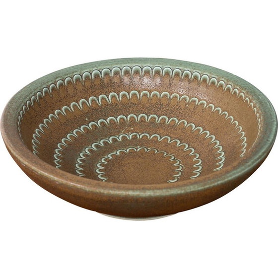 Image 1 of Vintage green and brown stoneware bowl by Wilhelm Kåge for Gustavsberg, Sweden 1950s