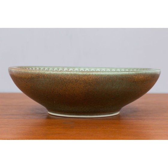 Image 1 of Vintage green and brown stoneware bowl by Wilhelm Kåge for Gustavsberg, Sweden 1950s