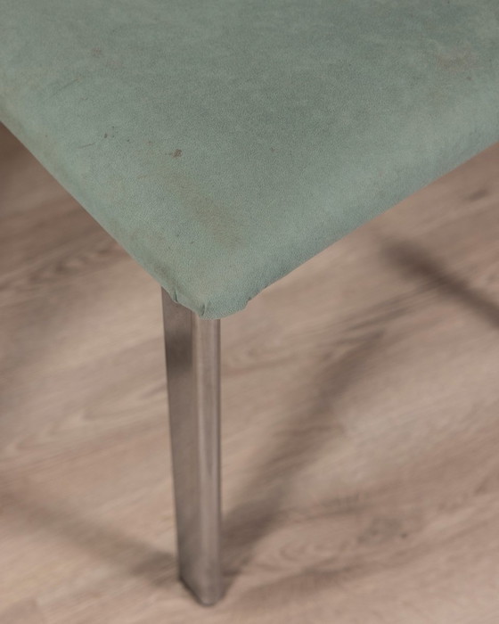 Image 1 of Set Of 4 Vintage 70S Chairs In Metal And Turquoise Fabric Italian Design 
