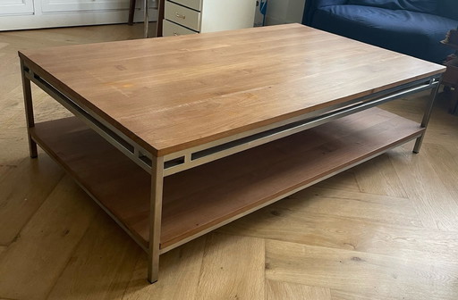 Teak Coffee Table With Stainless Steel Base