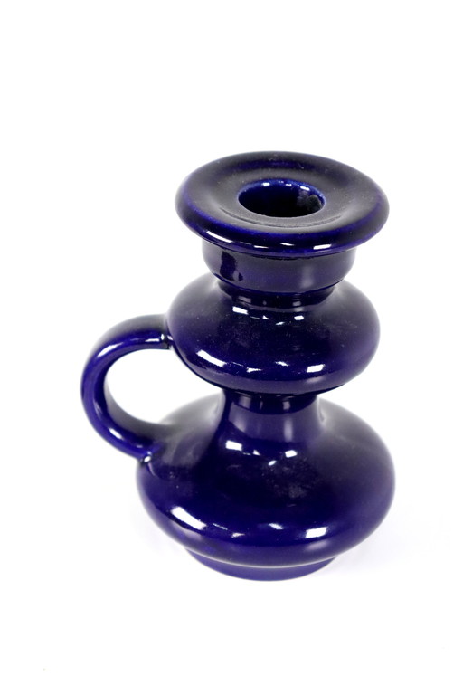 Dark Blue Ceramic Vintage Candlestick