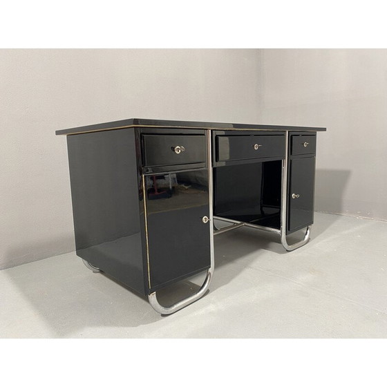 Image 1 of Czechoslovak vintage modernist chrome and wood writing desk, Europe 1950