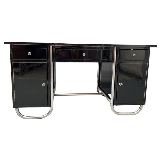 Image 1 of Czechoslovak vintage modernist chrome and wood writing desk, Europe 1950