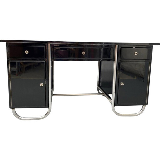 Czechoslovak vintage modernist chrome and wood writing desk, Europe 1950