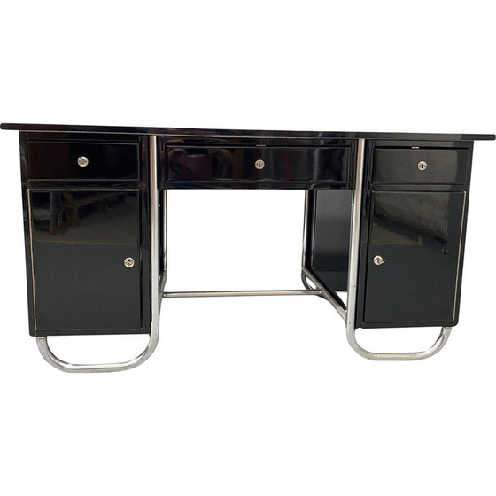 Image 1 of Czechoslovak vintage modernist chrome and wood writing desk, Europe 1950