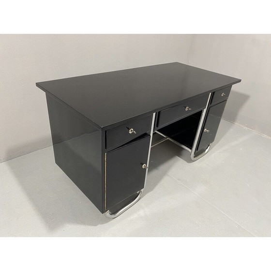 Image 1 of Czechoslovak vintage modernist chrome and wood writing desk, Europe 1950