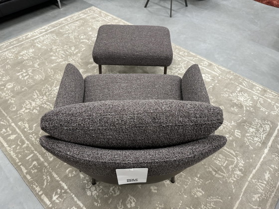 Image 1 of Rolf Benz Jon SE 561 Fauteuil avec pouf tissu cuir marron