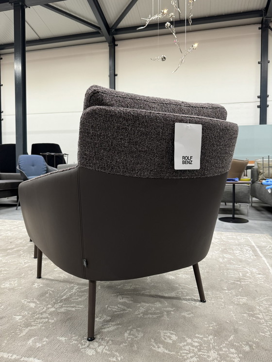 Image 1 of Rolf Benz Jon SE 561 Fauteuil avec pouf tissu cuir marron