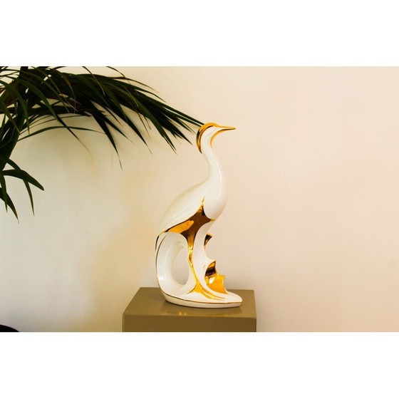 Image 1 of Airone vintage in ceramica di Bassano laccata bianca e oro di Ahury, Italia 1970