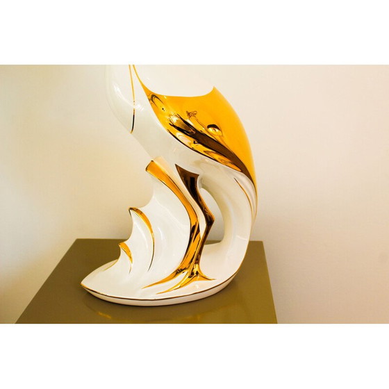 Image 1 of Airone vintage in ceramica di Bassano laccata bianca e oro di Ahury, Italia 1970
