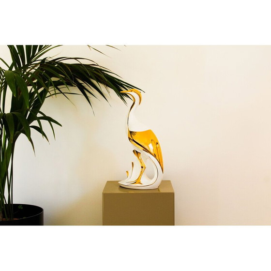 Image 1 of Airone vintage in ceramica di Bassano laccata bianca e oro di Ahury, Italia 1970