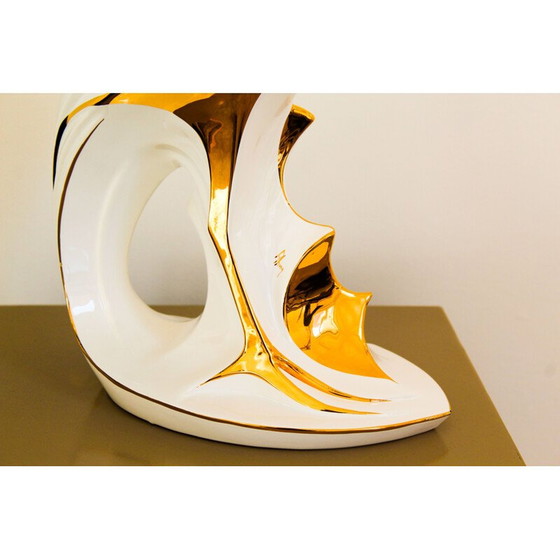 Image 1 of Airone vintage in ceramica di Bassano laccata bianca e oro di Ahury, Italia 1970