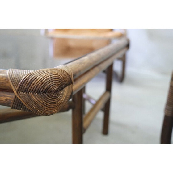 Image 1 of Set da soggiorno vintage in rattan e pelle, Italia anni '70