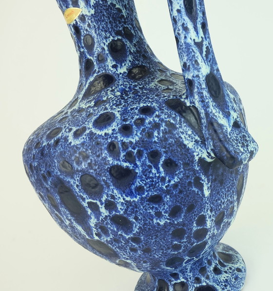 Image 1 of Large vintage Kreutz ceramic vase shape 228 Fat Lava drip glaze blue shades Intense blue