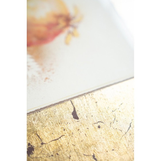Image 1 of Pair of vintage watercolor and gold leaf prints in wood and glass, 1980