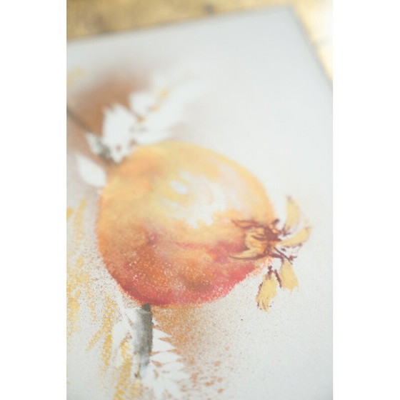 Image 1 of Pair of vintage watercolor and gold leaf prints in wood and glass, 1980